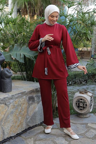 TOFİSA Garnili Double Set Claret Red - 13209