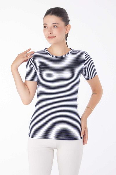 TOFİSA Striped Short Sleeve T-Shirt Navy Blue - 25763