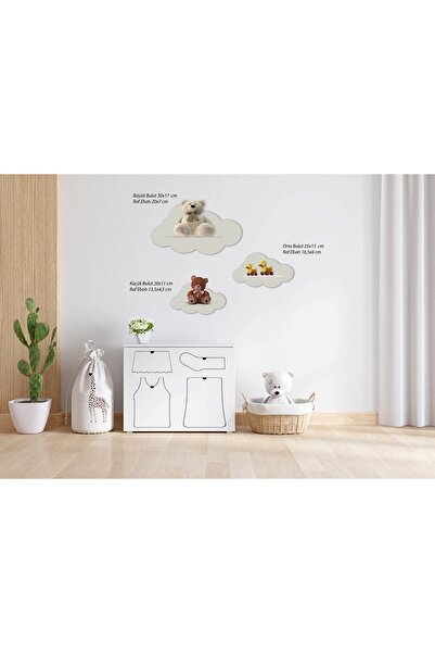 Genel Markalar Woodnest 3'lü Beyaz Dekoratif Bulut Çocuk Odası Duvar Rafı mdf