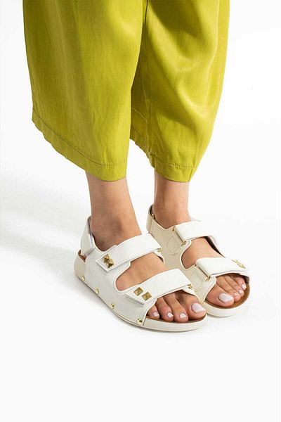 Moda Amour Algatha White Sport Gold Buckle Women's Sandals