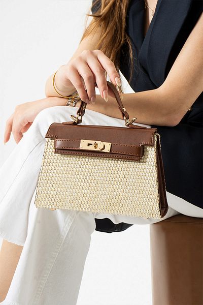 Night Geantă de mână și de umăr pentru femei Vienn Model Wicker Tan