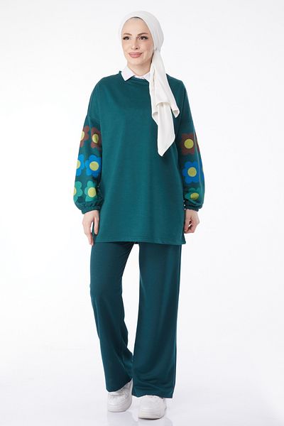TOFİSA Long Sleeve Printed Tracksuit Set Emerald - 13128