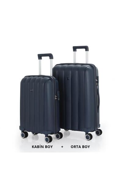 MÇS Bavul Orta ve Kabin 2li Set Kırılmaz Silikon Valiz V305 Laci