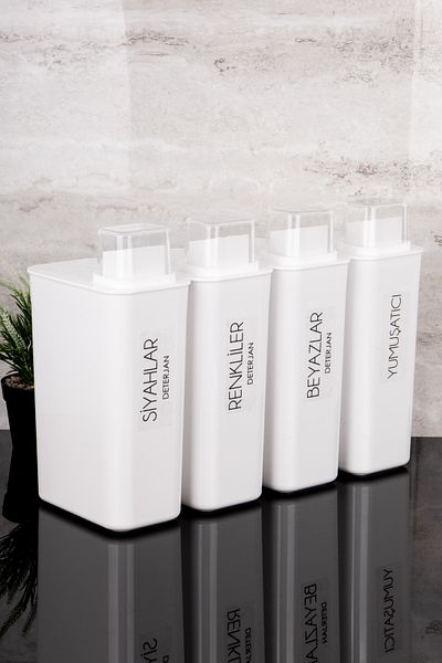 Dolkin Home Set of 4 Self-Scale Detergent Dispenser Boxes Colors-Whites-Blacks with Softener Label 3000ml