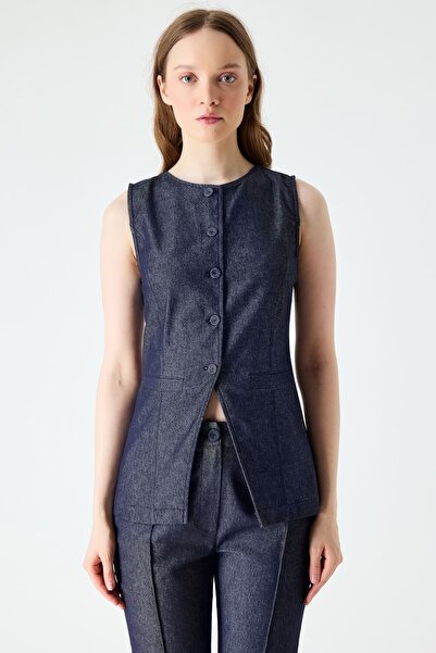 FEVER Yırtmaç detaylı düğmeli kot yelek