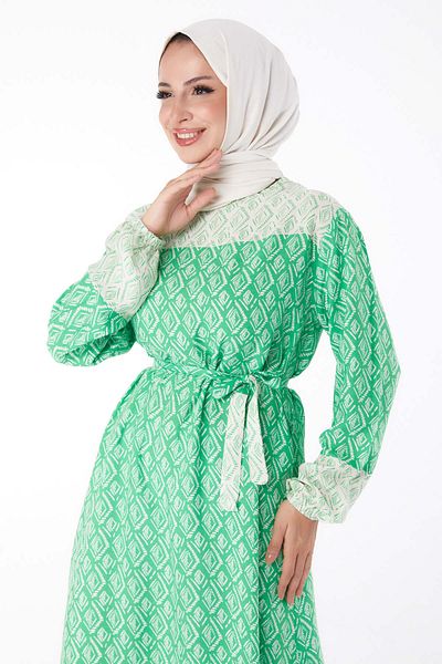 TOFİSA Ethnic Patterned Dress Green - 26231