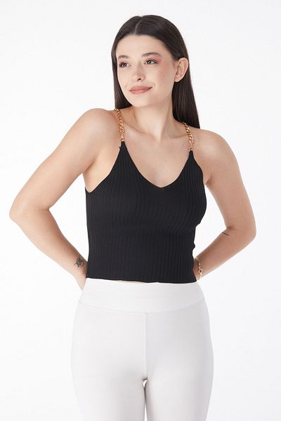 TOFİSA Chain Knitwear Crop Black - 25221