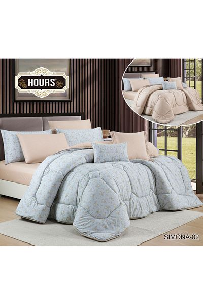 HOURS 8-piece comforter set from Horse, featuring a modern and distinctive pattern, double-sided, SIMONA-02
