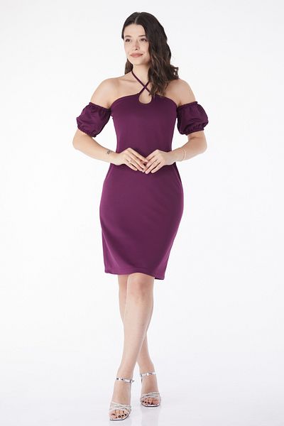 TOFİSA Rochie de seara cu maneca printesa violet - 13189