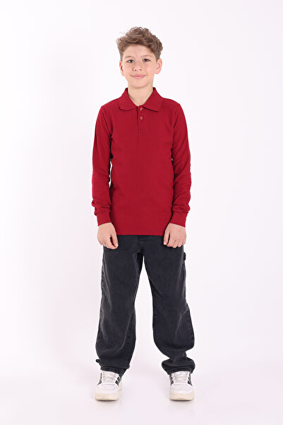 Re&Gi Rekor Tricou unisex pentru copii cu guler polo basic cu mânecă lungă tr...