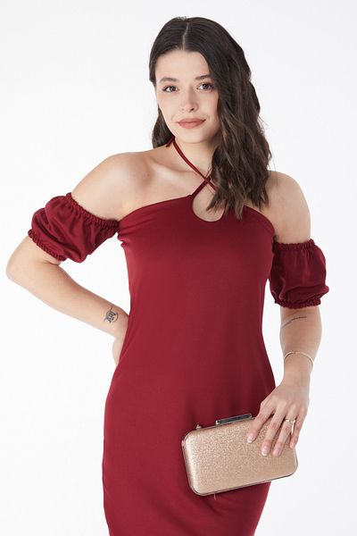 TOFİSA Rochie de seara cu maneca printesa burgundy - 13189