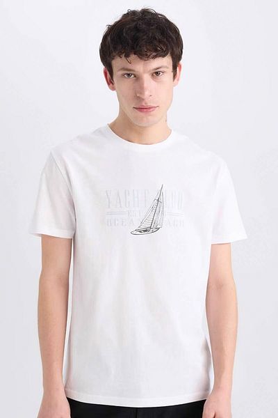 DeFacto Regular Fit Crew Neck Printed White Men's T-Shirt E1314Ax/Wt34