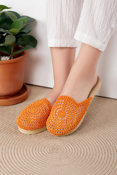 TOFİSA Women's Orange Straw Slippers - 25535