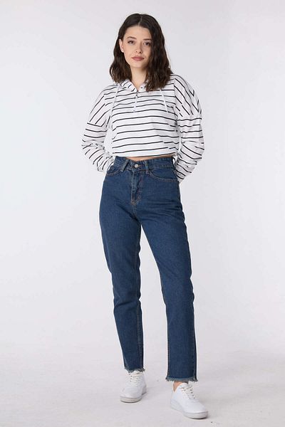 TOFİSA High Waist Leg Tasseled Mom Jeans Brown Tint Wash - 23670