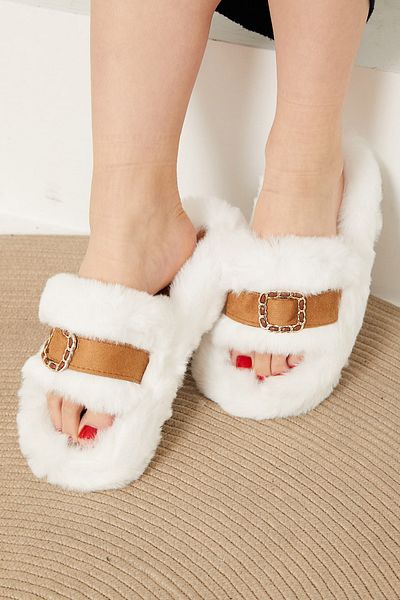 TOFİSA Women's White Buckle Slippers - 26406