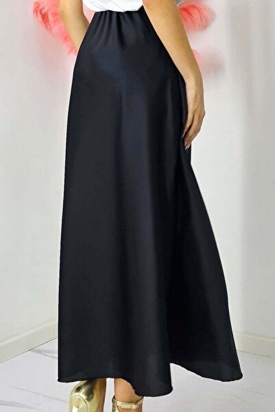 FashionForYou Elegant Penelope skirt, with satin texture and long cut, Black