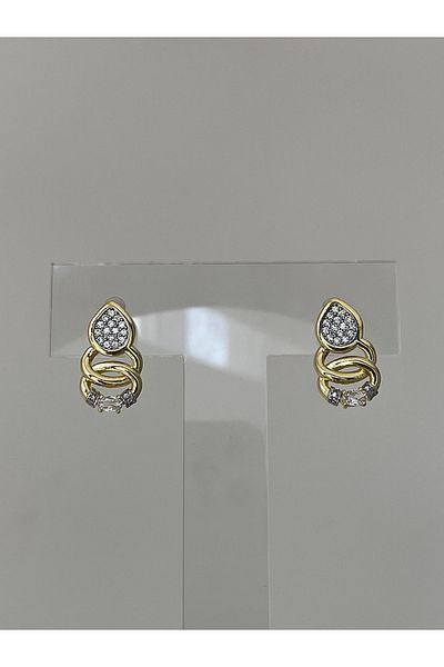 JELLY Women's Steel Gold Color Sparkling Transparent Stone Detailed Stylish Vintage Earrings