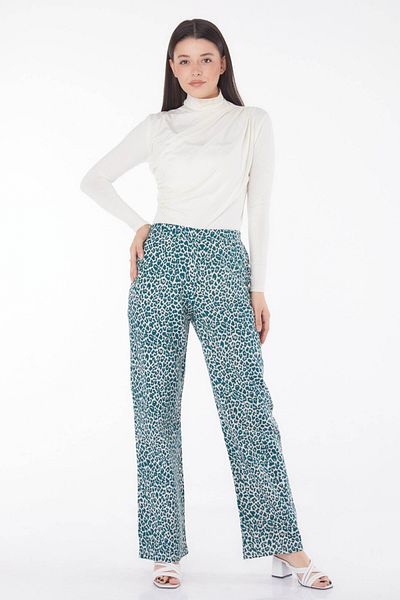 TOFİSA Green Leopard Patterned Plain Medium Women's Shoes - 13218