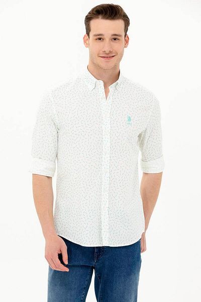 U.S. Polo Assn. Πλεκτό μακρυμάνικο πουκάμισο με κανονική εφαρμογή σε χρώμα μέντας