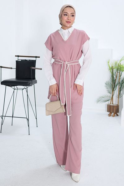 TOFİSA Embroidered Double Suit Rose - 13290