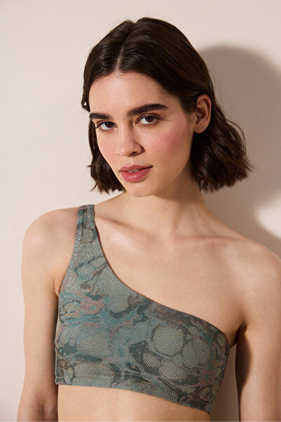 Penti Estela One Shoulder Mesh Detailed Multicolor Bikini Top
