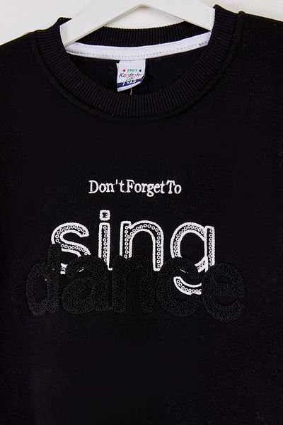 TOFİSA Girl's Black Embroidered Sweatshirt - 26457