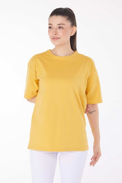 TOFİSA Women's Yellow T-Shirt - Plain Crew Neck - 25849