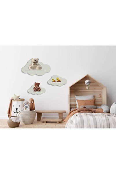 Genel Markalar Woodnest 3'lü Beyaz Dekoratif Bulut Çocuk Odası Duvar Rafı mdf