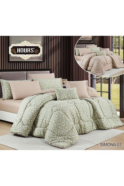 HOURS طقم لحاف من هورس نفرين 8قطع مشجر بنقشة عصرية ومميزة وجهين SIMONA-01