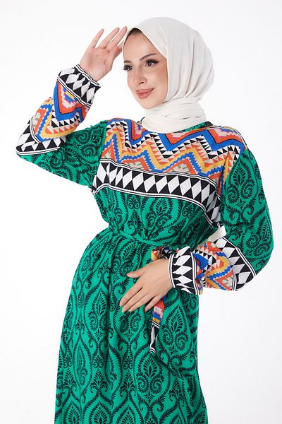 TOFİSA Patterned Dress Green - 26233