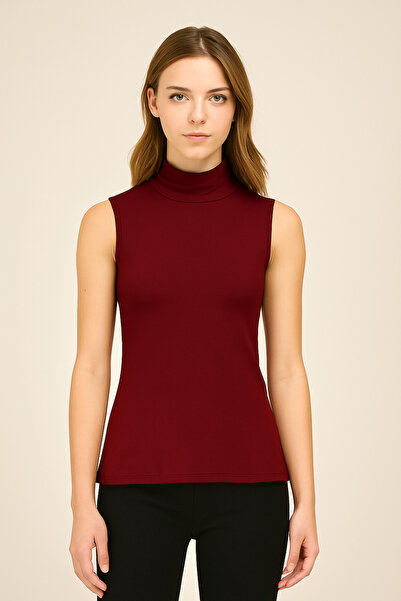 FATELLA Women's Sleeveless Turtleneck Combed Cotton Blouse - Slim Fit Basic Body