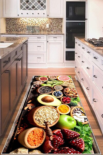 Pelangi Sağlıklı Yiyecekler Desenli Yıkanabilir Kaymaz Taban Leke Tutmaz Mutf...