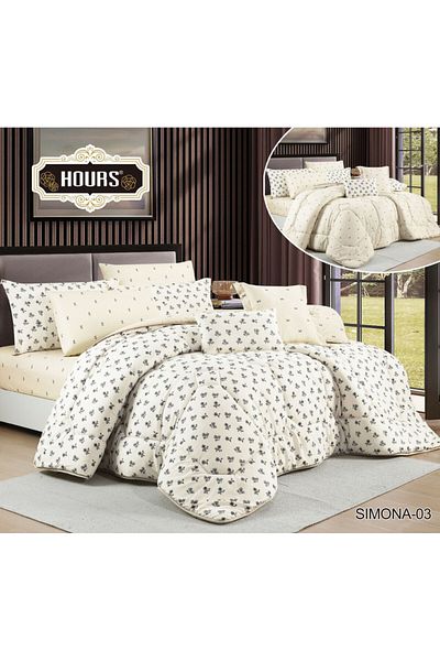HOURS طقم لحاف من هورس نفرين 8قطع مشجر بنقشة عصرية ومميزة وجهين SIMONA-03