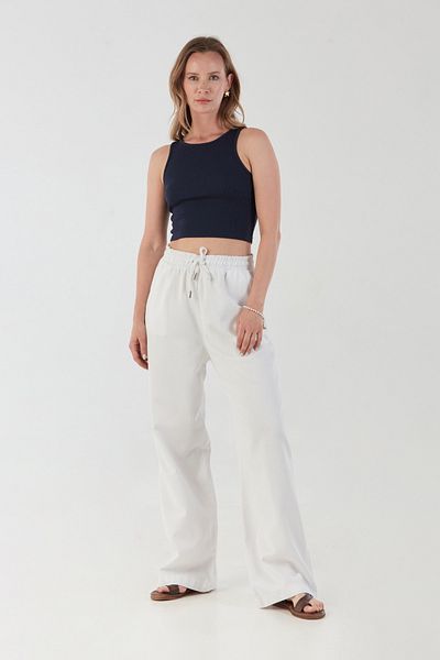 Fulla Moda Fabric Palazzo Trousers with Tie Waist Pockets