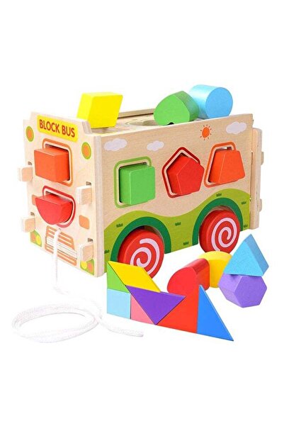 BabyCara حافلة خشبية ملونة لفرز الأشكال مع تانغرام، لعبة شاحنة دفع وسحب ثلاثي...