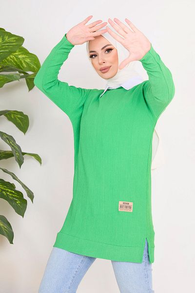TOFİSA Πράσινη γυναικεία τουνίκ - Απλό Crew Neck - 23141