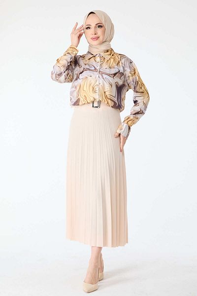 TOFİSA Pink Belted Straight Medium Women's Skirt - 23026