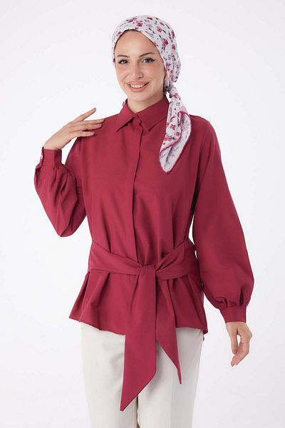 TOFİSA Lace Detailed Tunic Claret Red - 13250