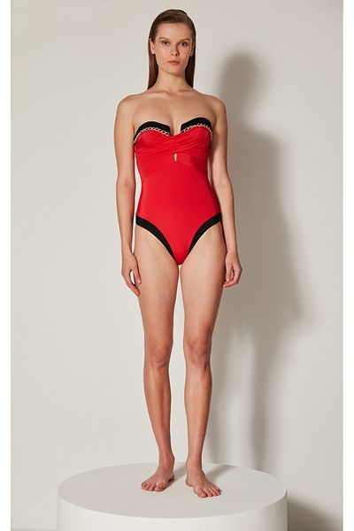 Penti Red Black Metal Accessory Detailed Quartz Swimsuit