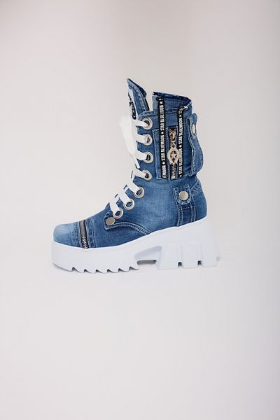 StarBlueMooN Women's Denim Boots Summer Strip Detail Fashion Boots
