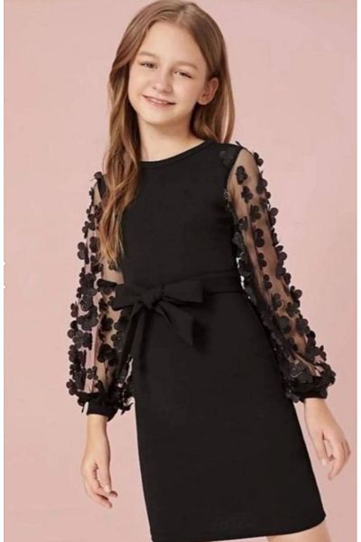 ugurbocegicocukdunyası Ladybug Children's Tulle Full Lycra Dress with Flower Motifs on the Sleeve (10-16) Ages