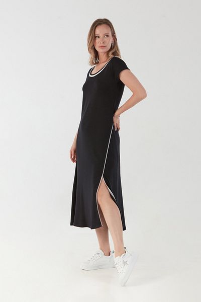 Fulla Moda Βασικό φόρεμα από βαμβακερό χτενισμένο με σχισμή