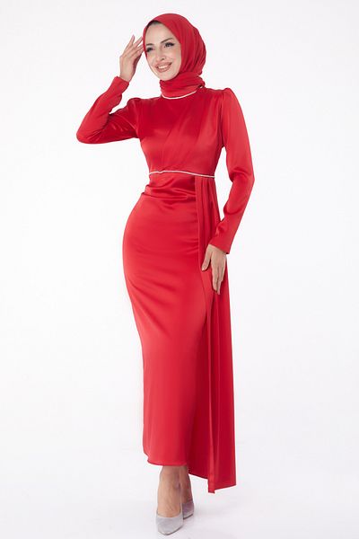 TOFİSA Stone Evening Dress Red - 26206