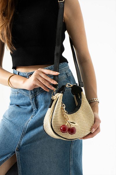 Night Geantă de mână și de umăr pentru femei Miela Model Wicker Black Charm Gift