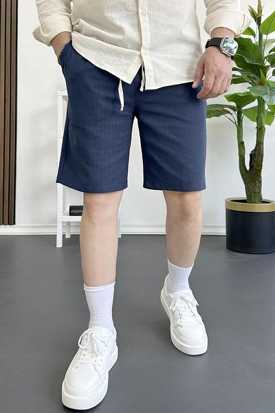Edwox Ανδρικό λινό σορτς με ελαστική μέση Navy Blue Edw370