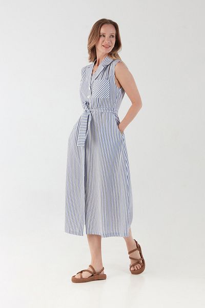 Fulla Moda Ριγέ φόρεμα με διπλό στήθος με κουμπιά