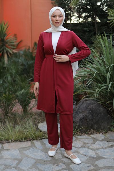 TOFİSA Cardigan Trousers Double Suit Claret Red - 13197