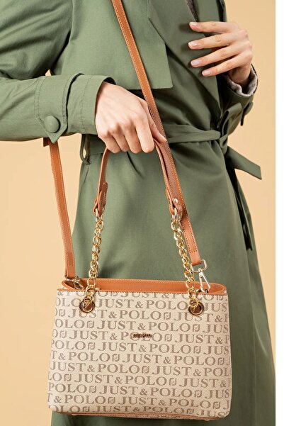 Just Polo حقيبة يد نسائية بسلسلة مفصلة وحزام كتف قابل للتعديل