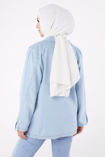 TOFİSA Double Breasted Denim Jacket Ice Blue Snow - 24049