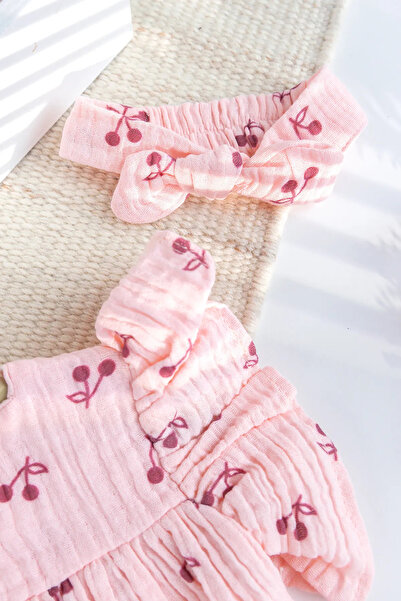 Babymod Muslin Cherry Patterned 100% Cotton Summer Baby Girl Jumpsuit